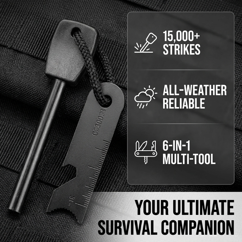 Magnesium Fire Starter - Multi-Function Wooden Handle Magnesium Fire Starter-Waterproof