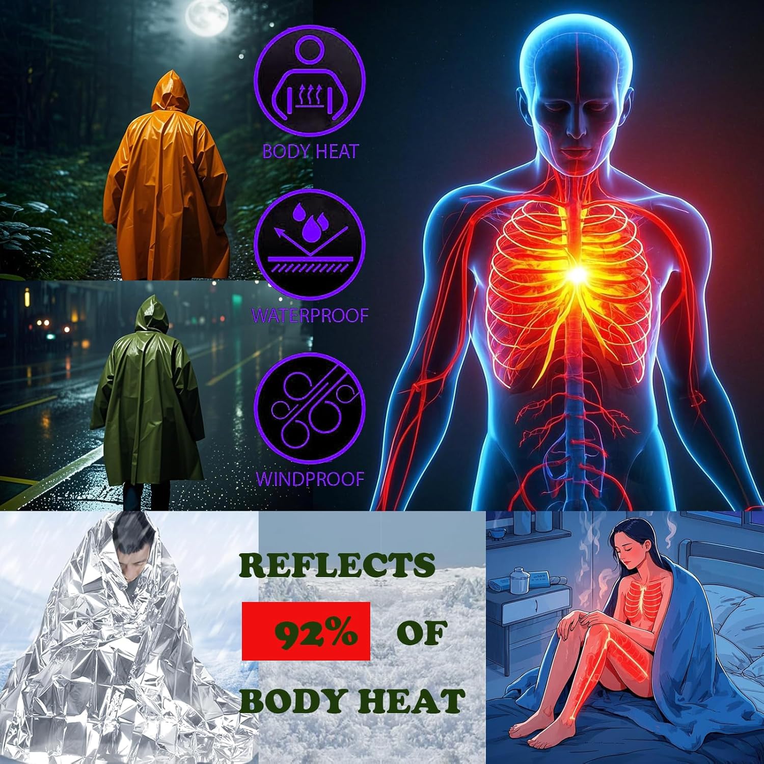 Camping Raincoat Waterproof Su - Survival Blanket Reflective recensie en prijs
