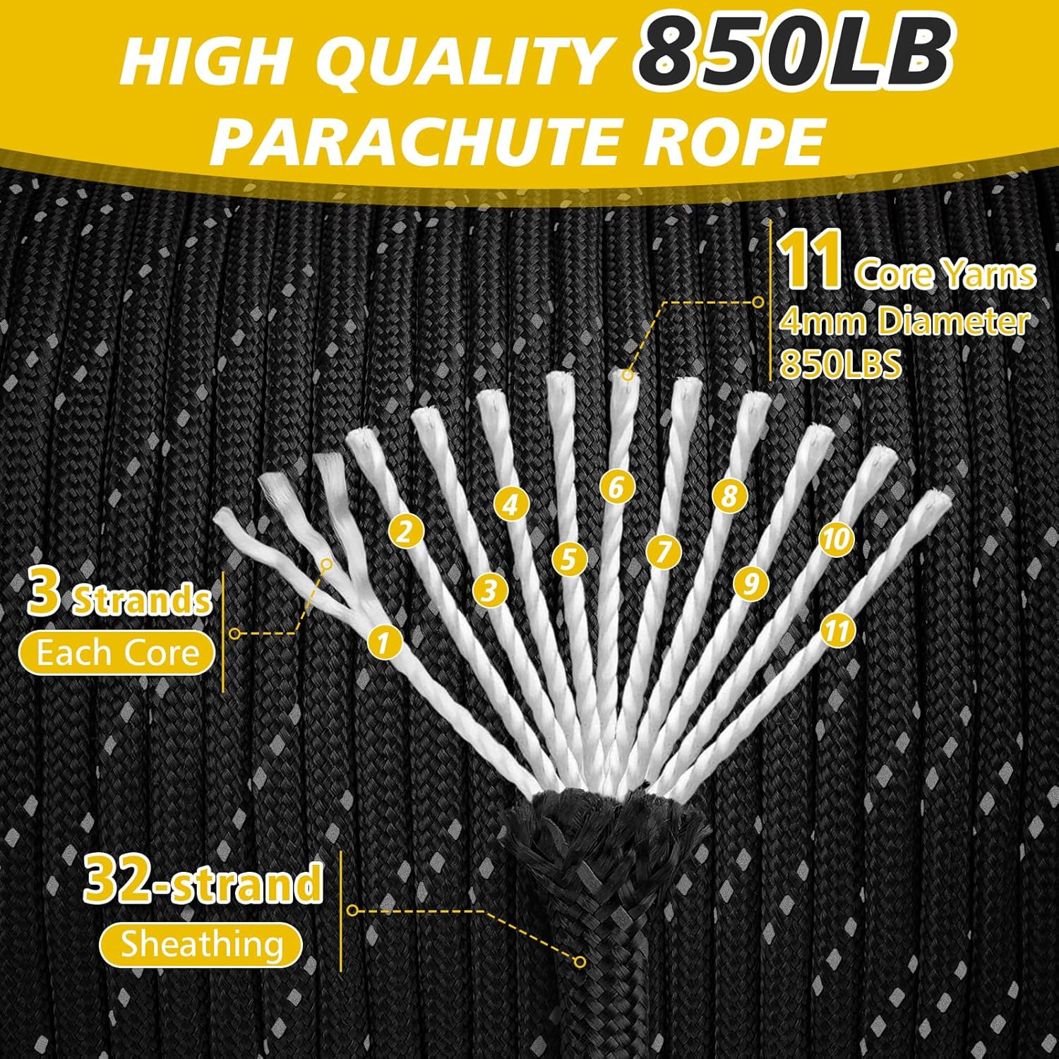 850lb Reflective Paracord Rope - Para Cord 1000Ft recensie en prijs