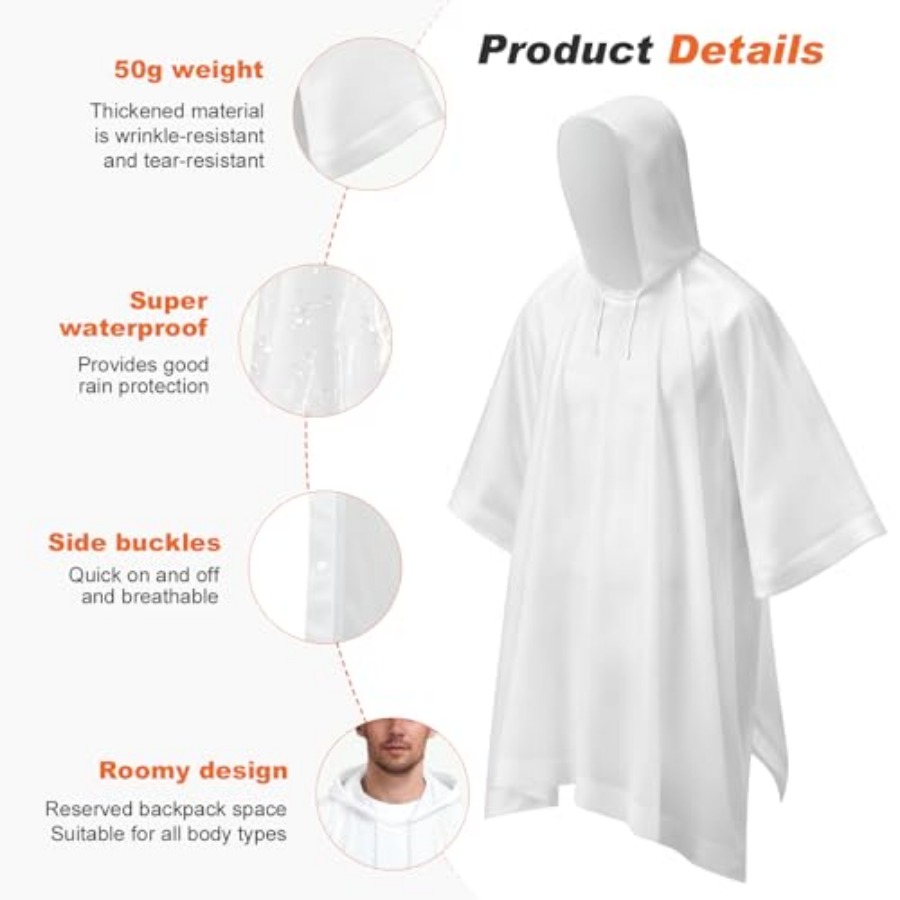 8 Pack Hooded Rain Ponchos for - Emergency Poncho Rain recensie en prijs